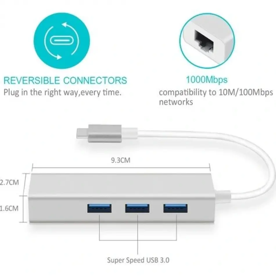 Daytona Fc-05g 4lü Usbc=>1 Rj45 Gigabit+3 Usb Por