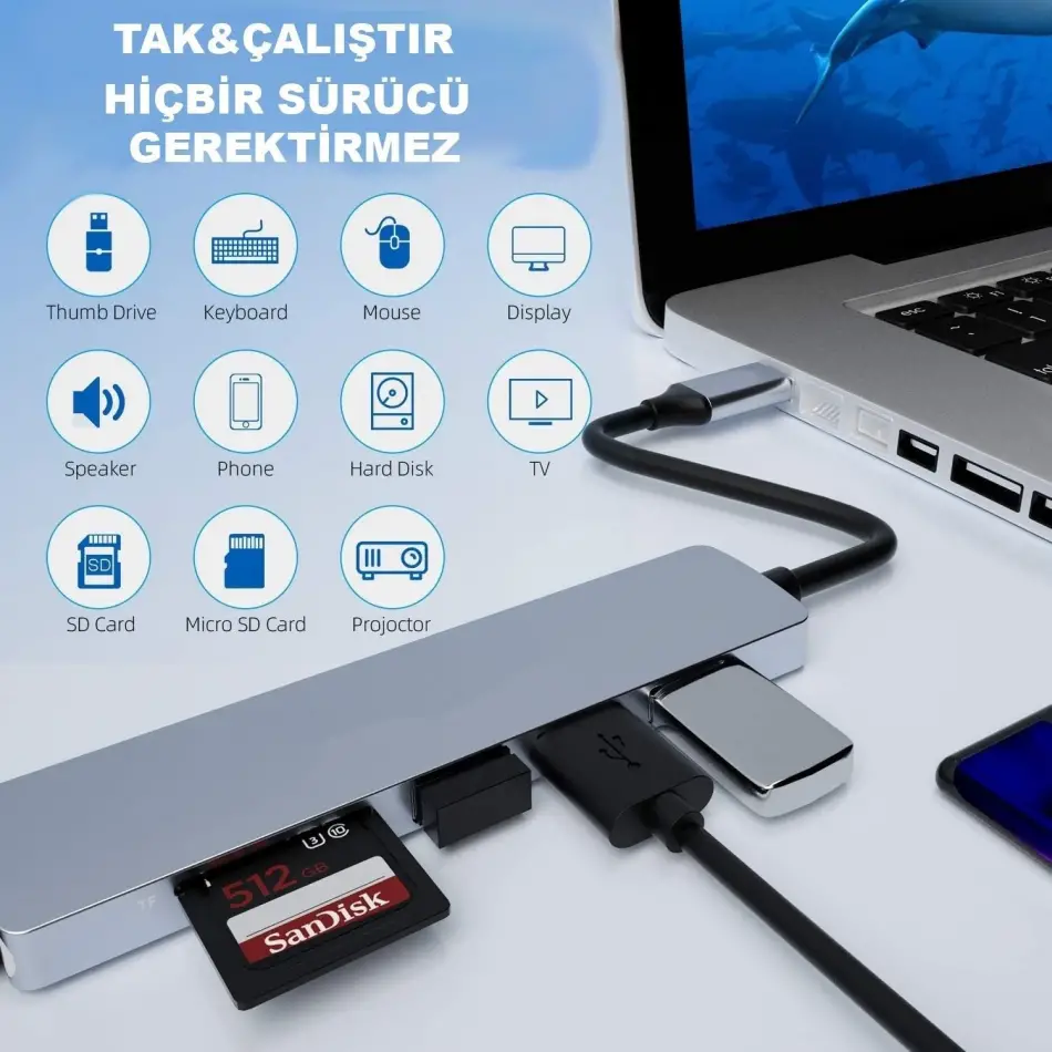 Daytona Hc-13 6lı Usb Type-c Docking Station