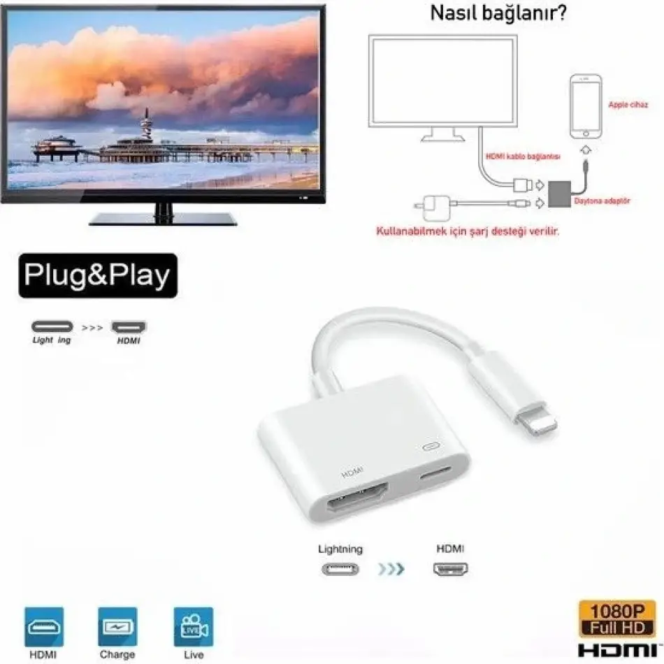 Daytona  L8-hı İphone Lightning=>hdmı 4k 1080p