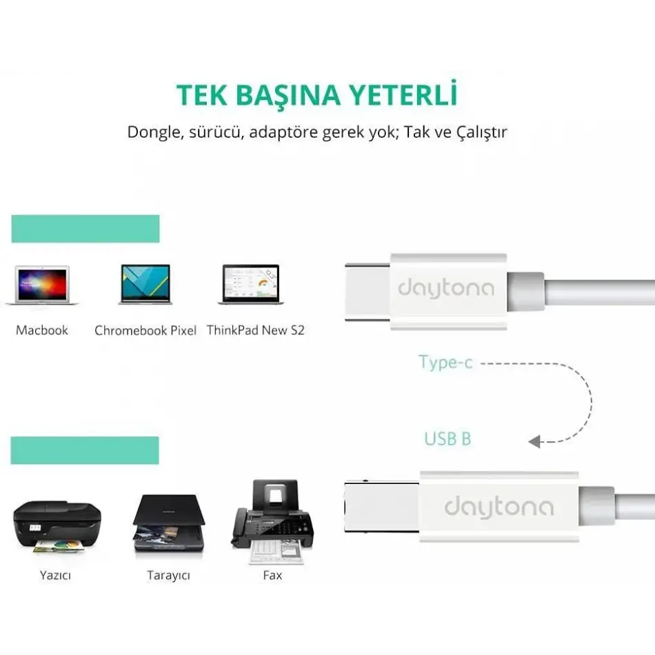Daytona Tb1-2-1  1m Tip-c =>usb B Çevirci Kablo