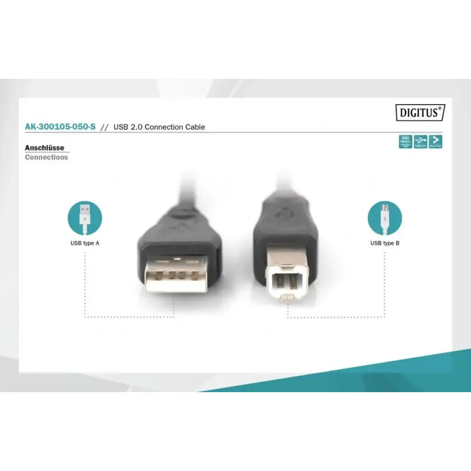 Digitus Ak-300105-050-s 5m Usb2,0 Ae/be Siyah Kabl