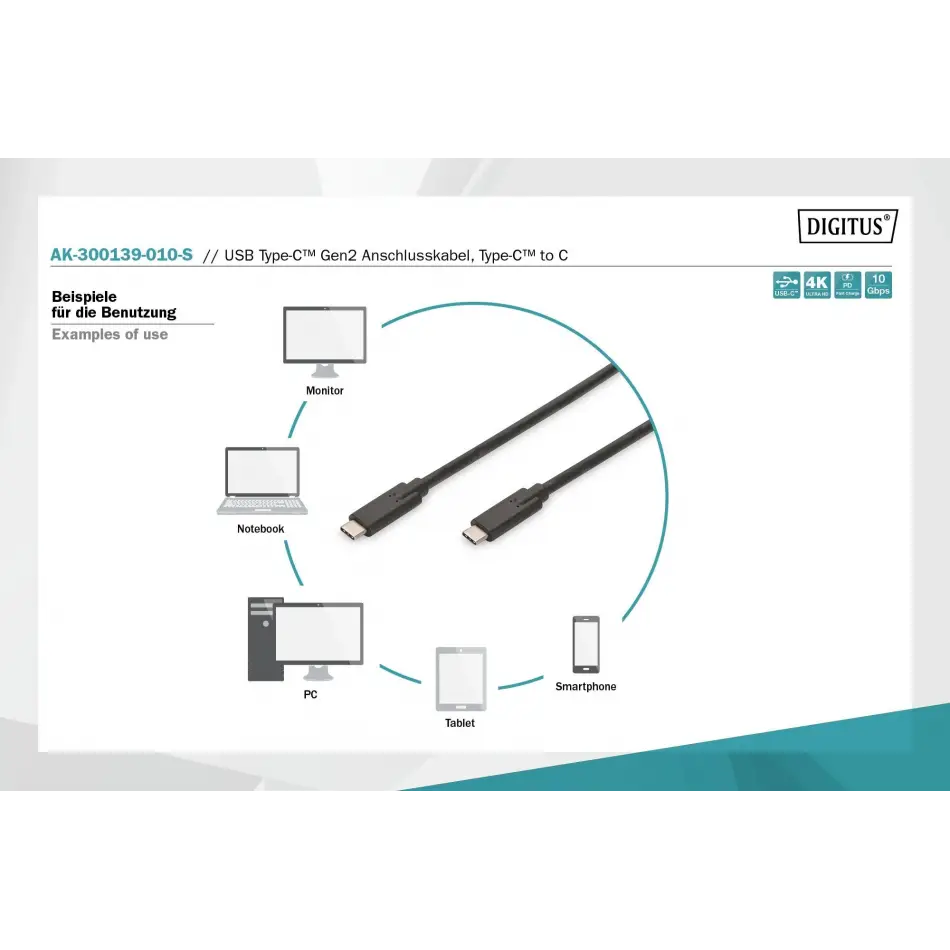 Digitus Ak-300139-010-s 1m Usb Tip-c E/e Gen2,5a,