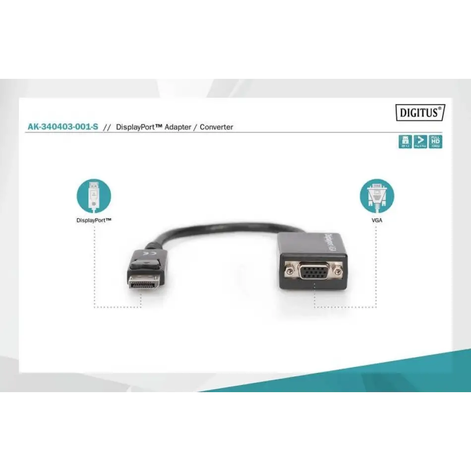 Digitus Ak-340403-001-s  15cm Dp (e )=>vga 15hd (d