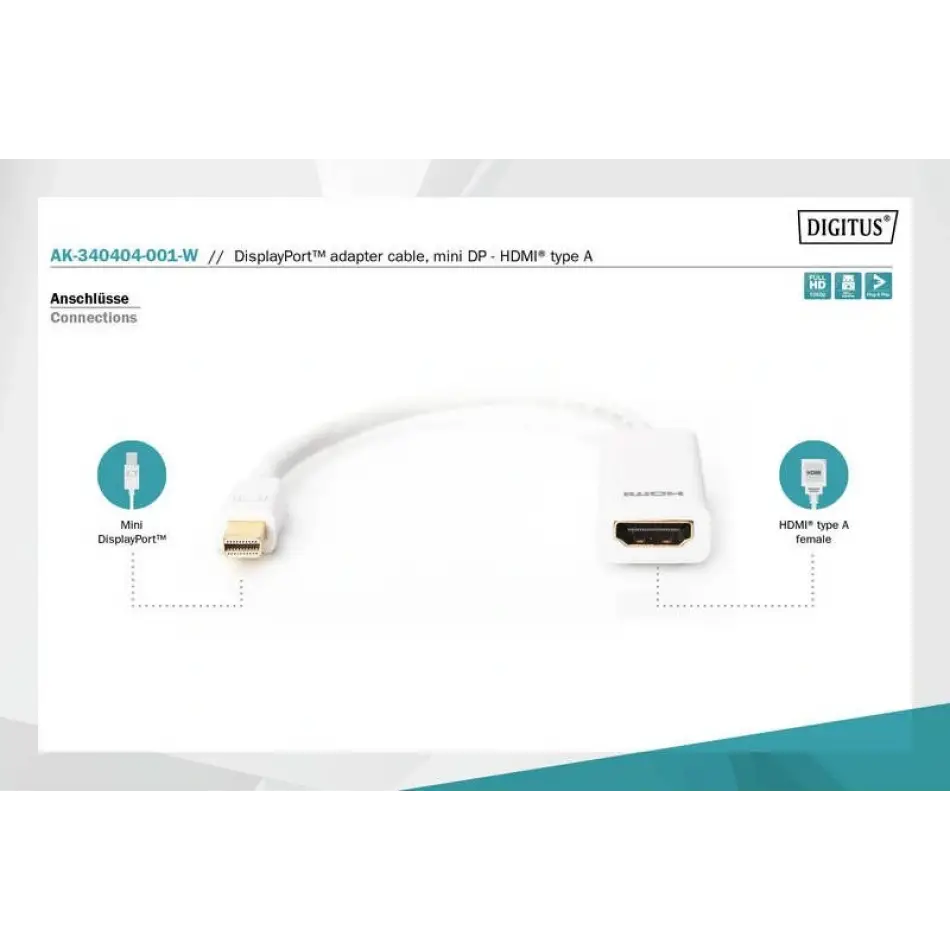 Digitus Ak-340404-001-w 15cm Mini Dp(e)<=>hdmı A(d