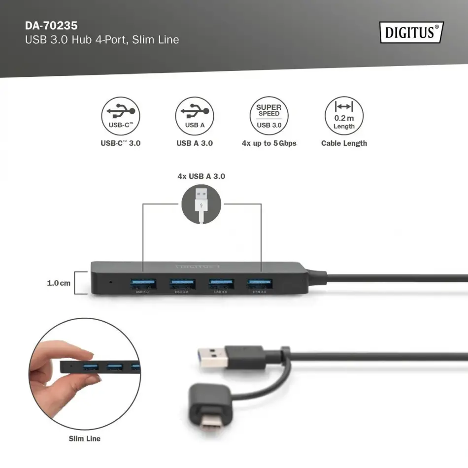 Digitus Da-70235  20cm Usb3.0  4lü İnce Tip Adapt