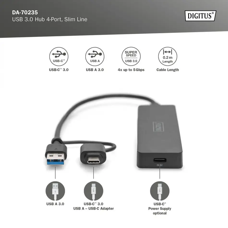 Digitus Da-70235  20cm Usb3.0  4lü İnce Tip Adapt