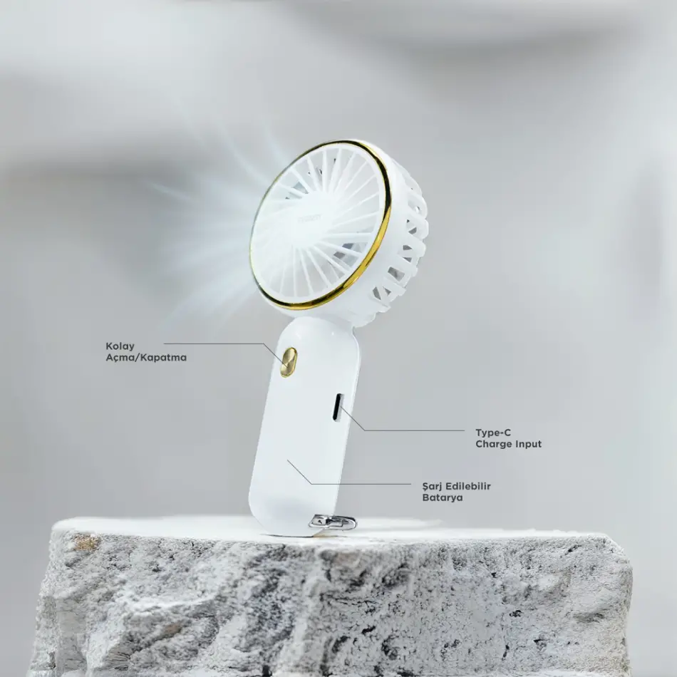 Everest Efn11, Beyaz, 3 Kademeli Hız, Elde Kullanım, Dahili 900mah Bataryalı, Type-c Şarj Girişli, Vantilatör