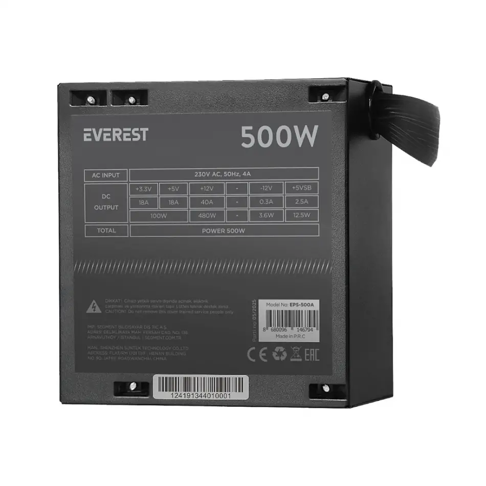 Everest Eps-500a, 500w, 12cm Fan, Atx, Gamıng Power Supply (psu) Bulk