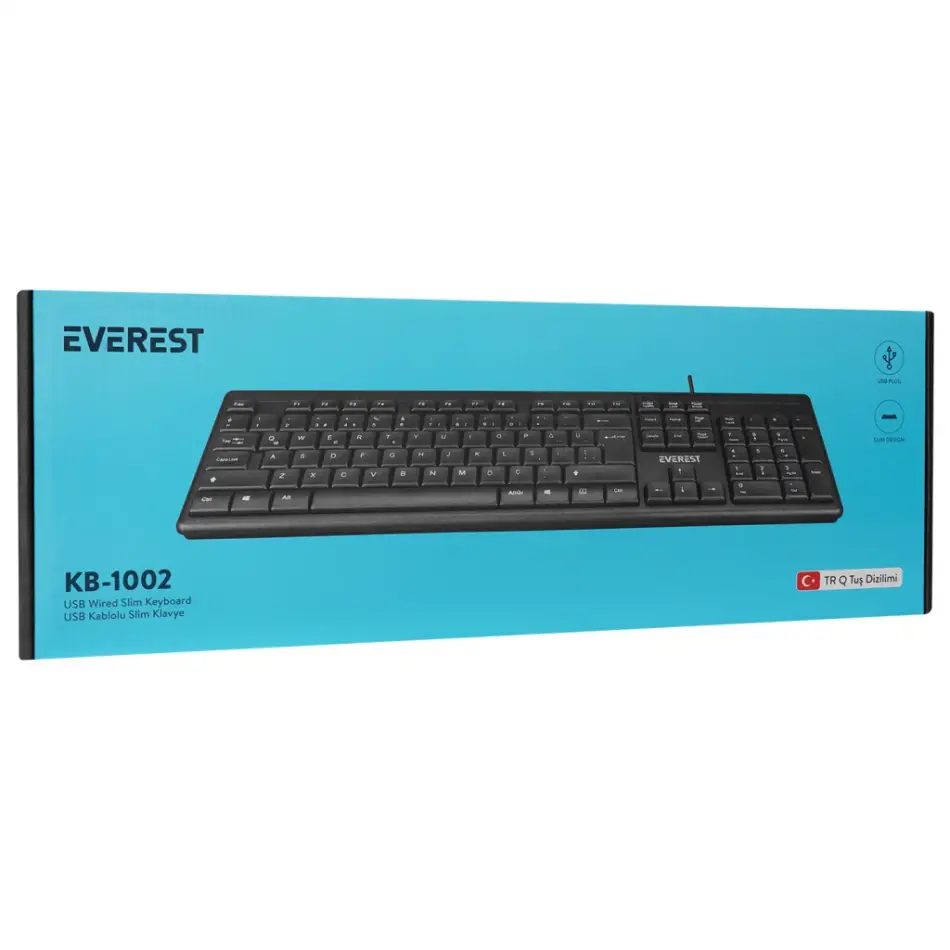 Everest Kb-1002, Usb Kablolu, Türkçe Q, Standart Klavye (siyah)
