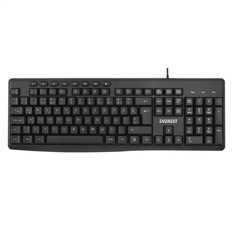 Everest Kb-619, Usb Kablolu, Türkçe Q, Multimedya Klavye (siyah)
