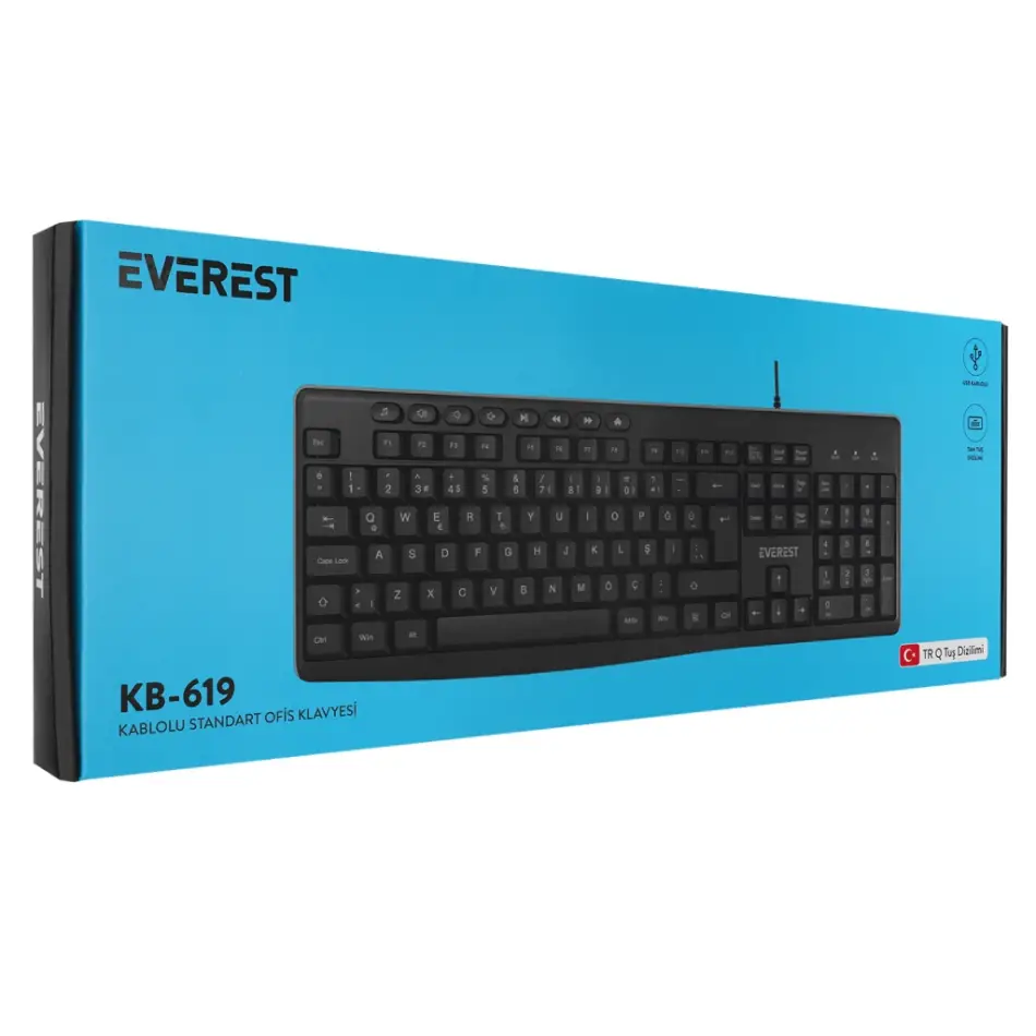 Everest Kb-619, Usb Kablolu, Türkçe Q, Multimedya Klavye (siyah)