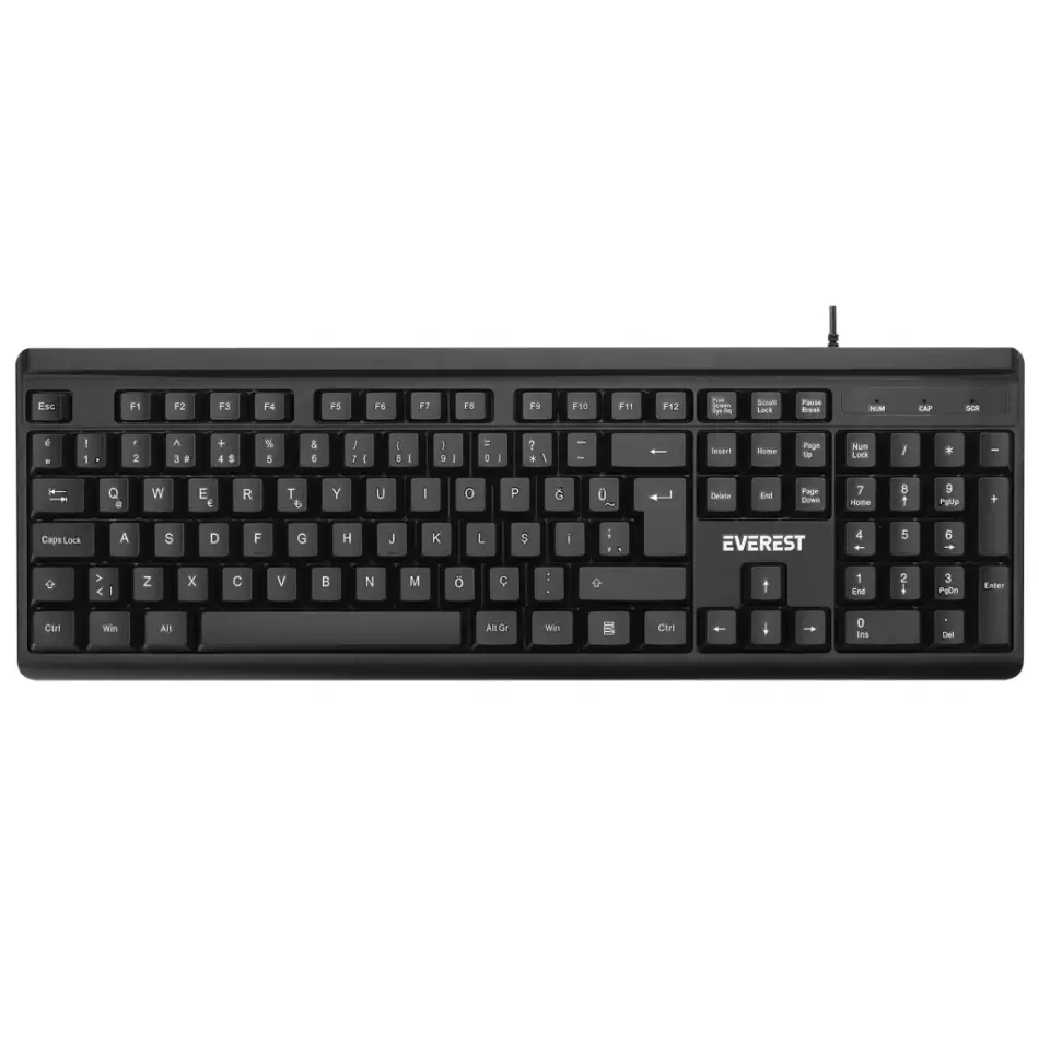 Everest Kb-741, Usb Kablolu, Türkçe Q,  2 Metre Bakır Kablolu, Standart Klavye (siyah)
