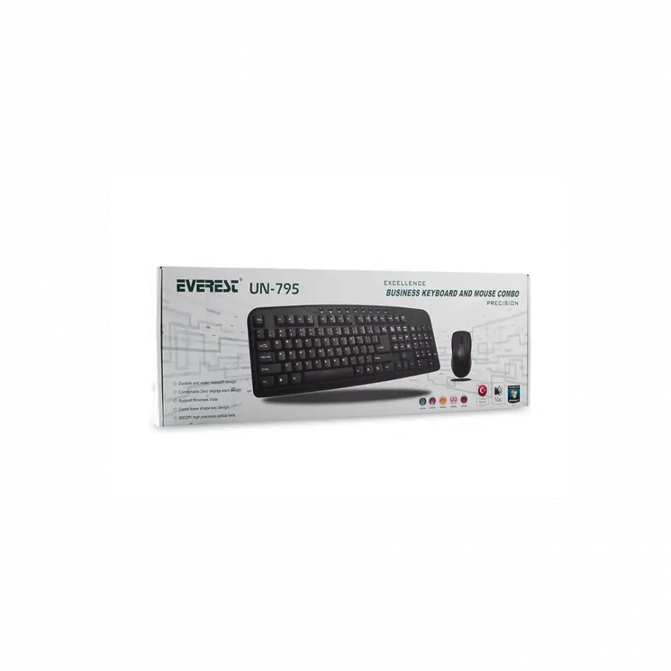 Everest Un-795, Siyah, Multimedya Türkçe Q, Usb Kablolu, Klavye Mouse Set