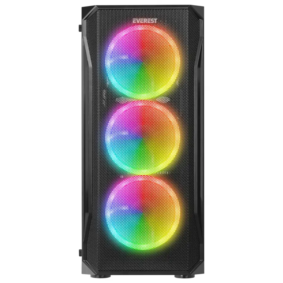 Everest X-racer, Mesh, 600w (peak), 4x12cm Rgb Fan, Temperli Cam Yan Panel, Atx, Gamıng Kasa