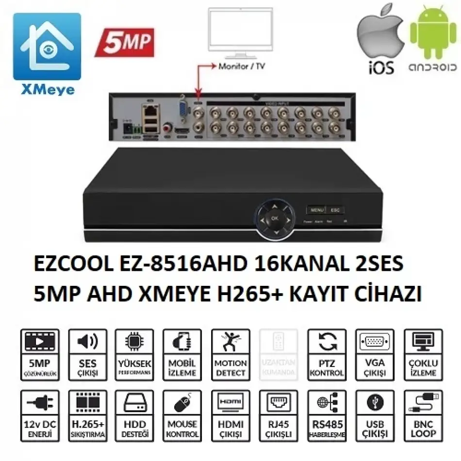 Ezcool Ez-8516ahd 16 Kanal 5 Mp 1hdd Xmeye Kayıt Cihazı