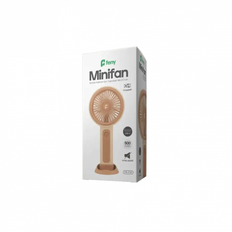 Feny Fn-f25, Krem-kahve, 3 Kademeli Hız, Elde Kullanım, Dahili 500mah Bataryalı, Type-c Şarj Girişli, Vantilatör