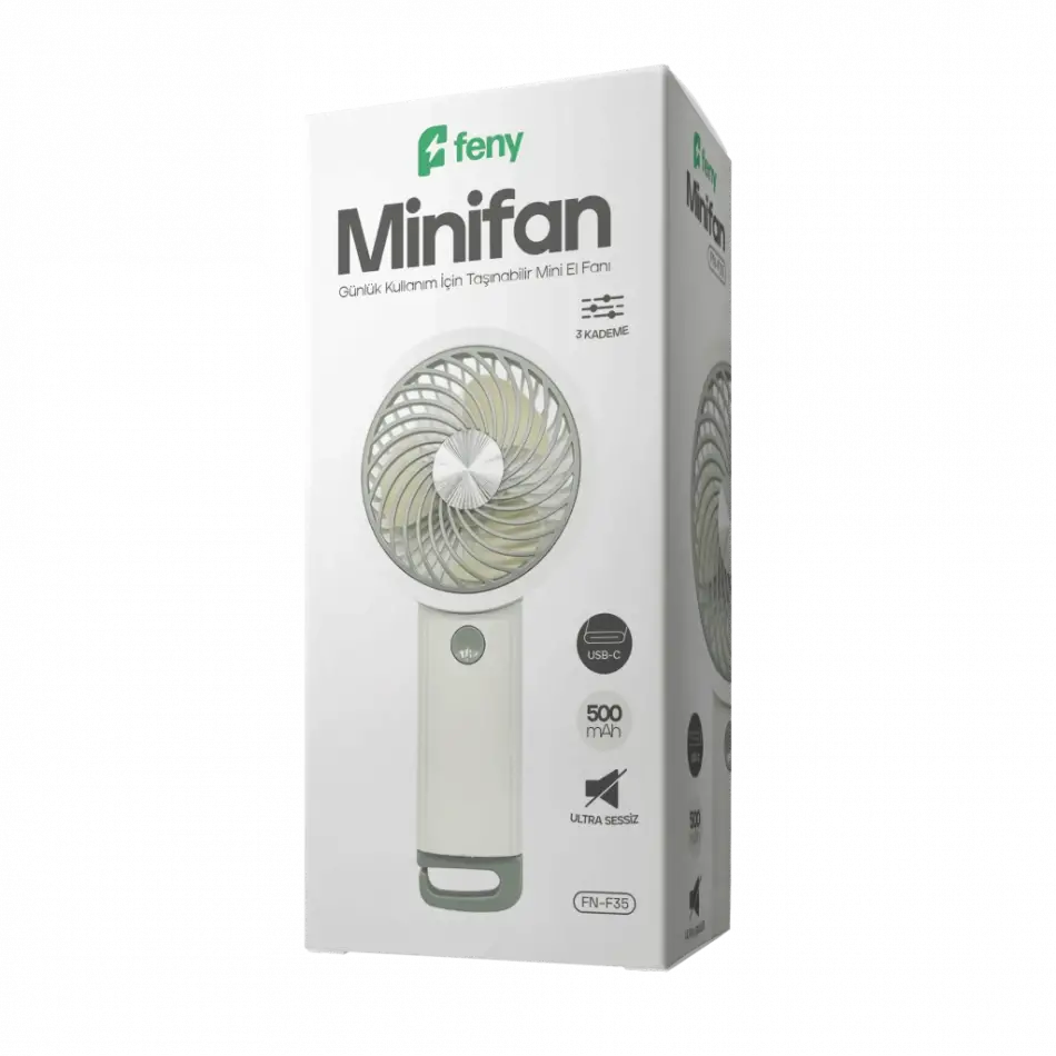 Feny Fn-f35, Beyaz-gri, 3 Kademeli Hız, Kancalı, Elde Kullanım, Dahili 500mah Bataryalı, Type-c Şarj Girişli, Vantilatör