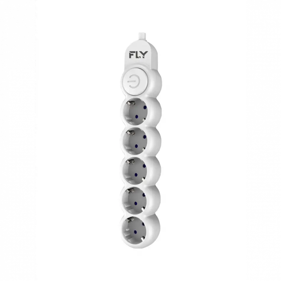 Fly 3394-01, 5 Soket, Akım Korumalı Priz, 2.1a, Anahtarlı, 2mt Kablo, (beyaz)