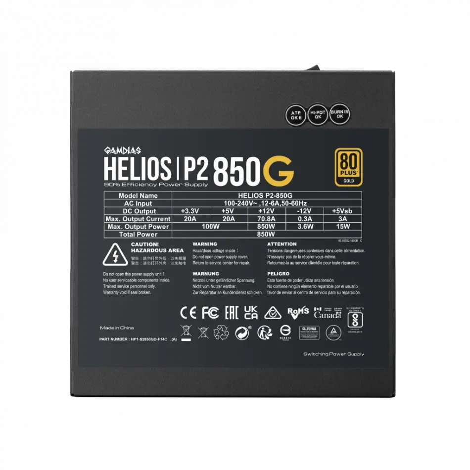 Gamdıas Helıos P2-850g, 850w, 80+ Gold, Full Modüler, Aktif Pfc, Gamıng, Atx, Power Supply (psu)