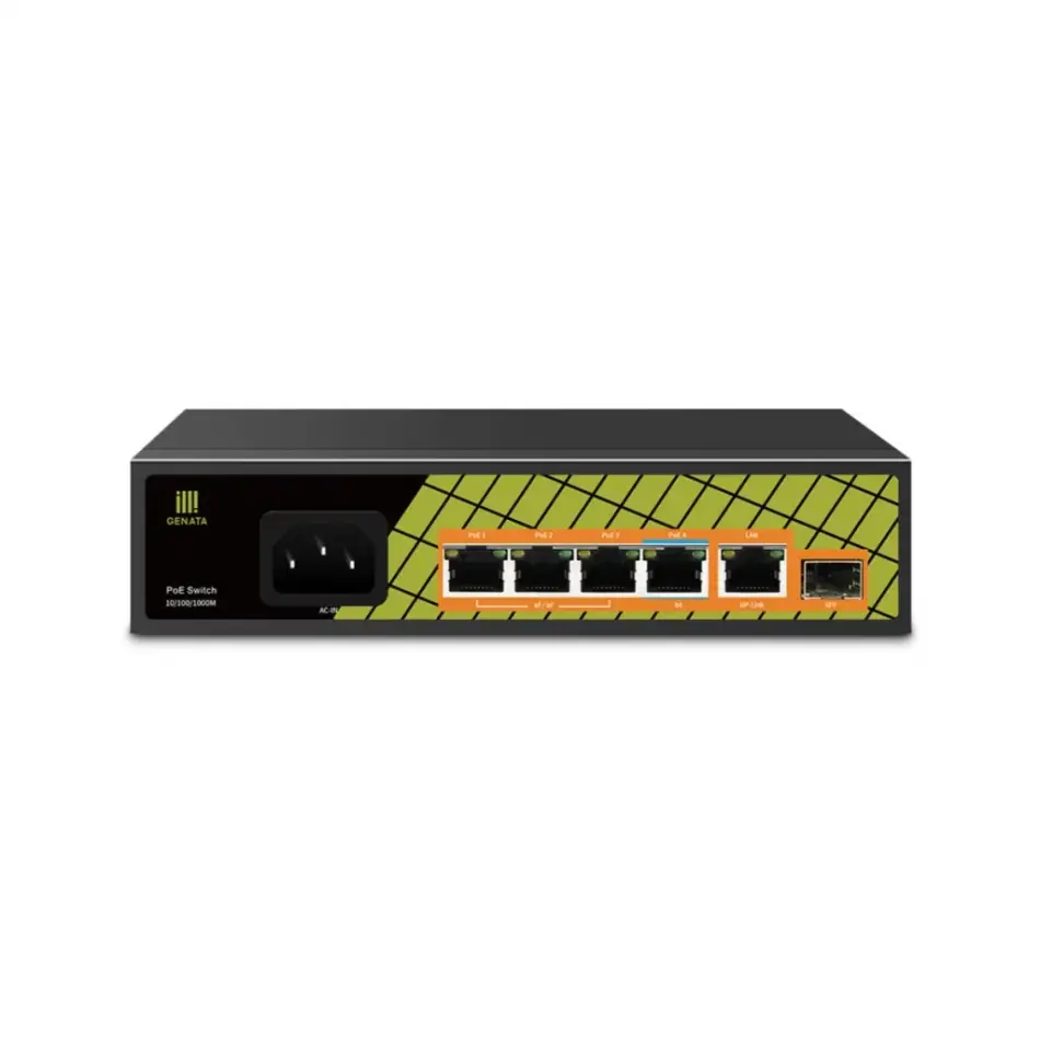 Genata Gnt-p1006ga, 4 Port, Gigabit,  Poe 60w, 2 Port Uplink Gigabit, 1 Port Sfp, Yönetilemez, Masaüstü Switch