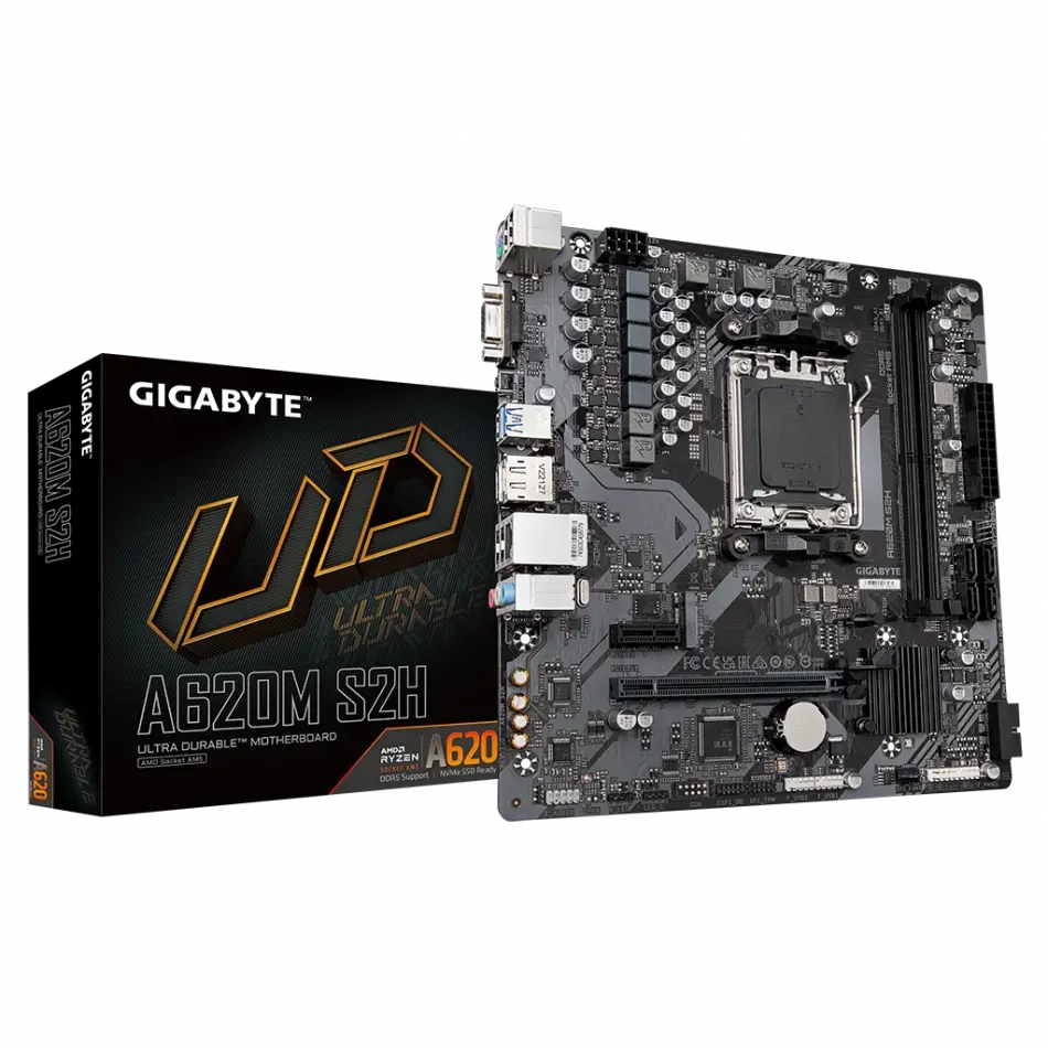 Gıgabyte A620m-s2h, Rev.1.2, 6400mhz, 2xddr5, 1x M.2, D-sub, Hdmı, Dp, Am5 Soket Anakart
