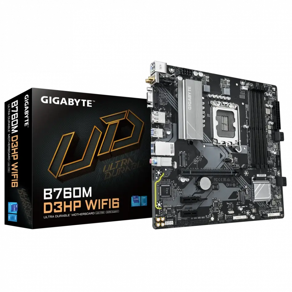 Gıgabyte B760m D3hp Wıfı6, 4xddr5, 2xm.2, Dp, Hdmı, Vga, Wi-fi 6e, Bluetooth V5.3, 12-13.14.nesil, Lga1700 Soket, Anakart