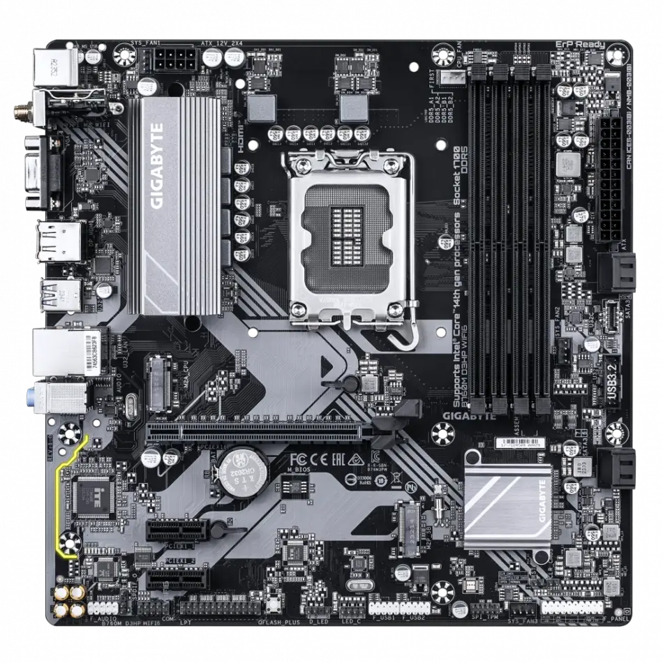 Gıgabyte B760m D3hp Wıfı6, 4xddr5, 2xm.2, Dp, Hdmı, Vga, Wi-fi 6e, Bluetooth V5.3, 12-13.14.nesil, Lga1700 Soket, Anakart