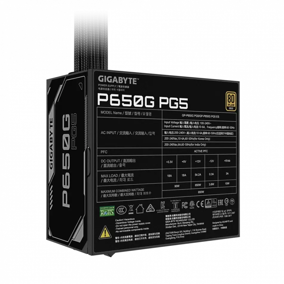 Gıgabyte Gp-p650g Pg5, 650w, 80+ Gold, Gamıng Power Supply