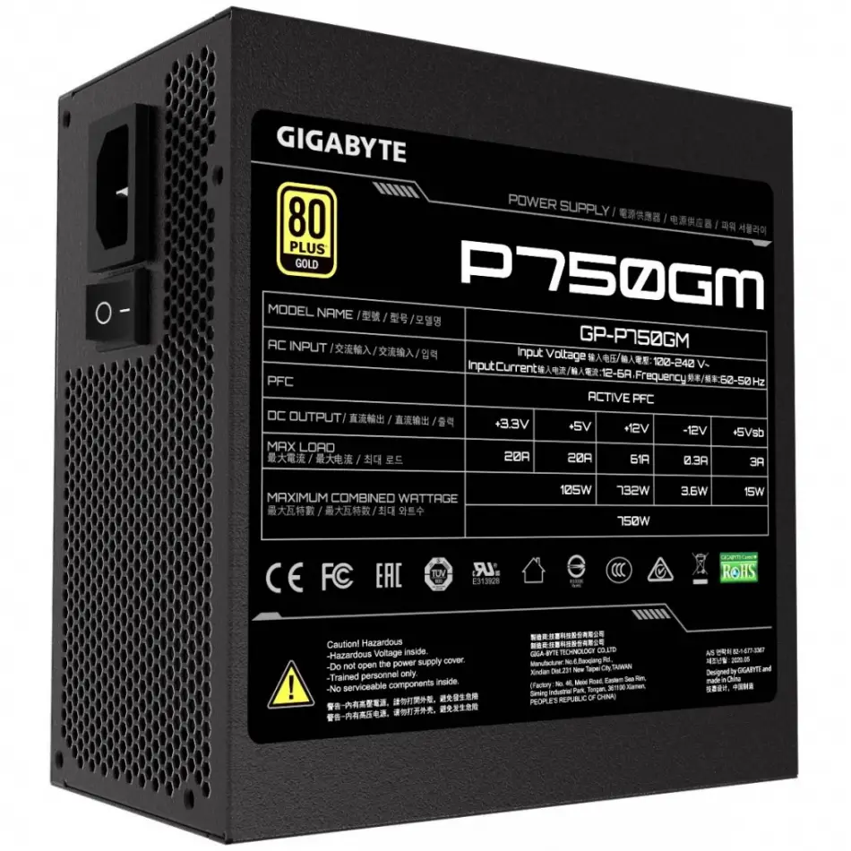 Gıgabyte Gp-p750gm V2, 750w, 80+ Gold, Full Modüler, Gamıng Power Supply
