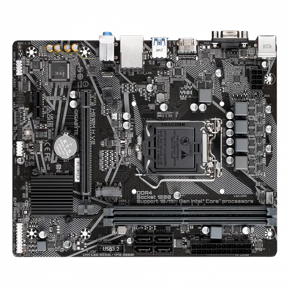 Gıgabyte H510m H V2, Rev.1.0, 3200mhz, 2xddr4, M.2, D-sub, Hdmı, 10-11.nesil, Lga1200 Soket, Anakart