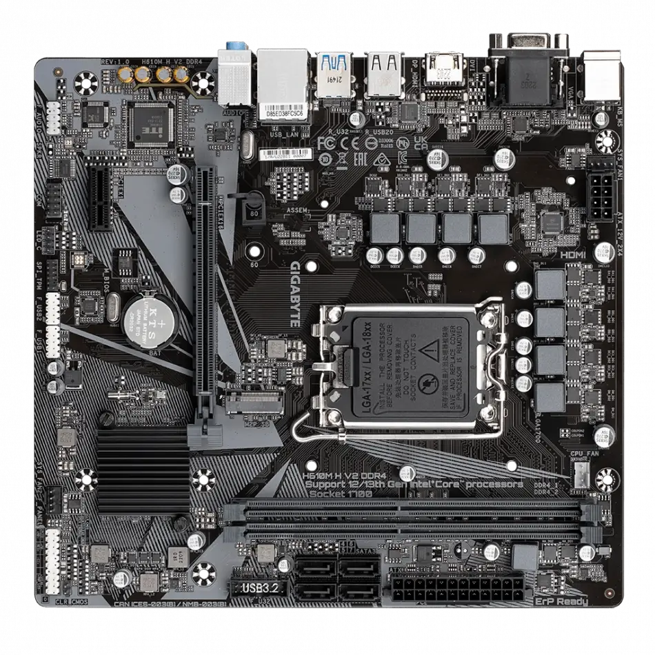 Gıgabyte H610m H V2 Ddr4, Rev1.0, 2xddr4, M.2, D-sub, Hdmı, 12-13.14.nesil, Lga1700 Soket, Anakart