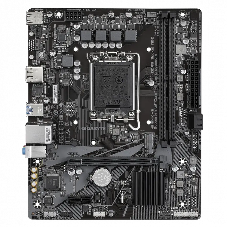Gıgabyte H610m K V2, Rev.1.0, 2xddr5, M.2, Dp, Hdmı, 12-13.nesil, Lga1700 Soket, Anakart