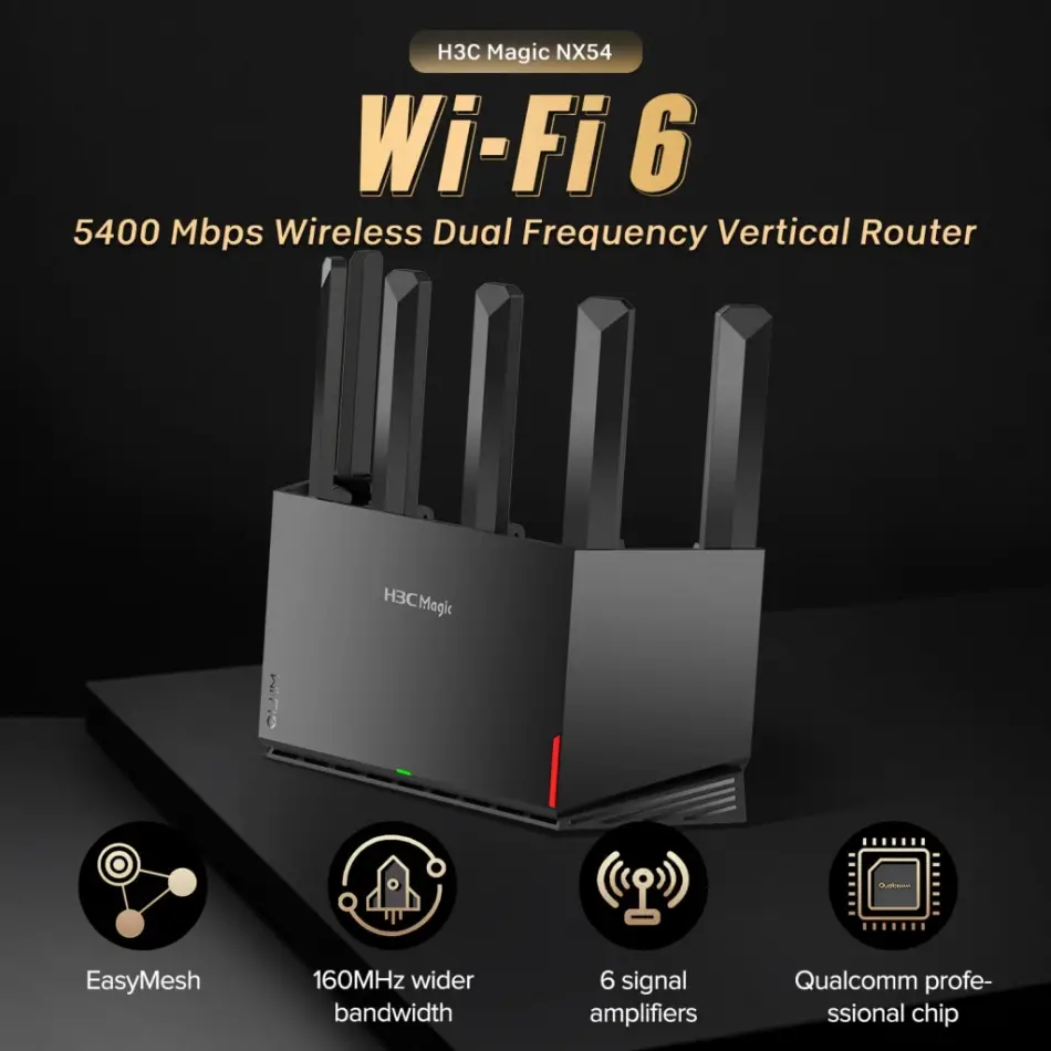 H3c Magic Nx54, Dual Band, Wifi 6, 5400mbps, 4port Gigabit, 6ad Anten, Masaüstü, Router, Access Point