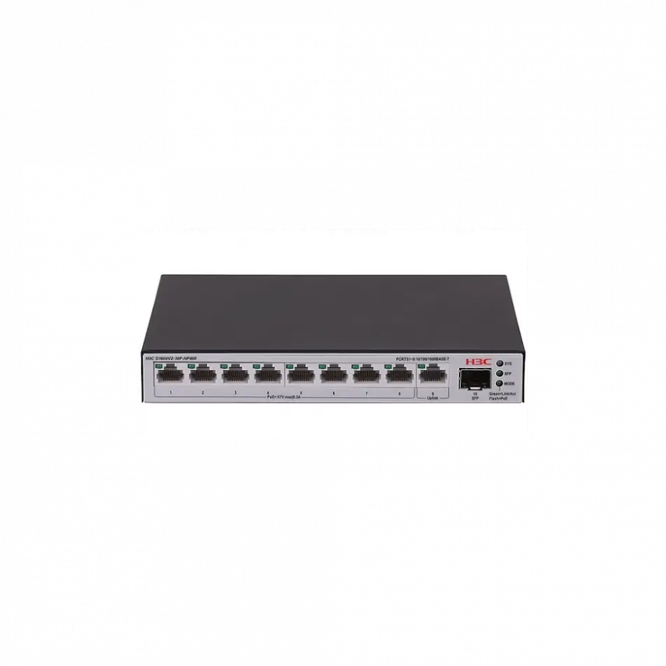 H3c S1600v2-10p-hpwr, 8 Port, Gigabit, Poe 125w, L2, 1 Port Gigabit Uplink, 1 Port Gigabit Sfp, Web Yönetilebilir, Masaüstü Switch