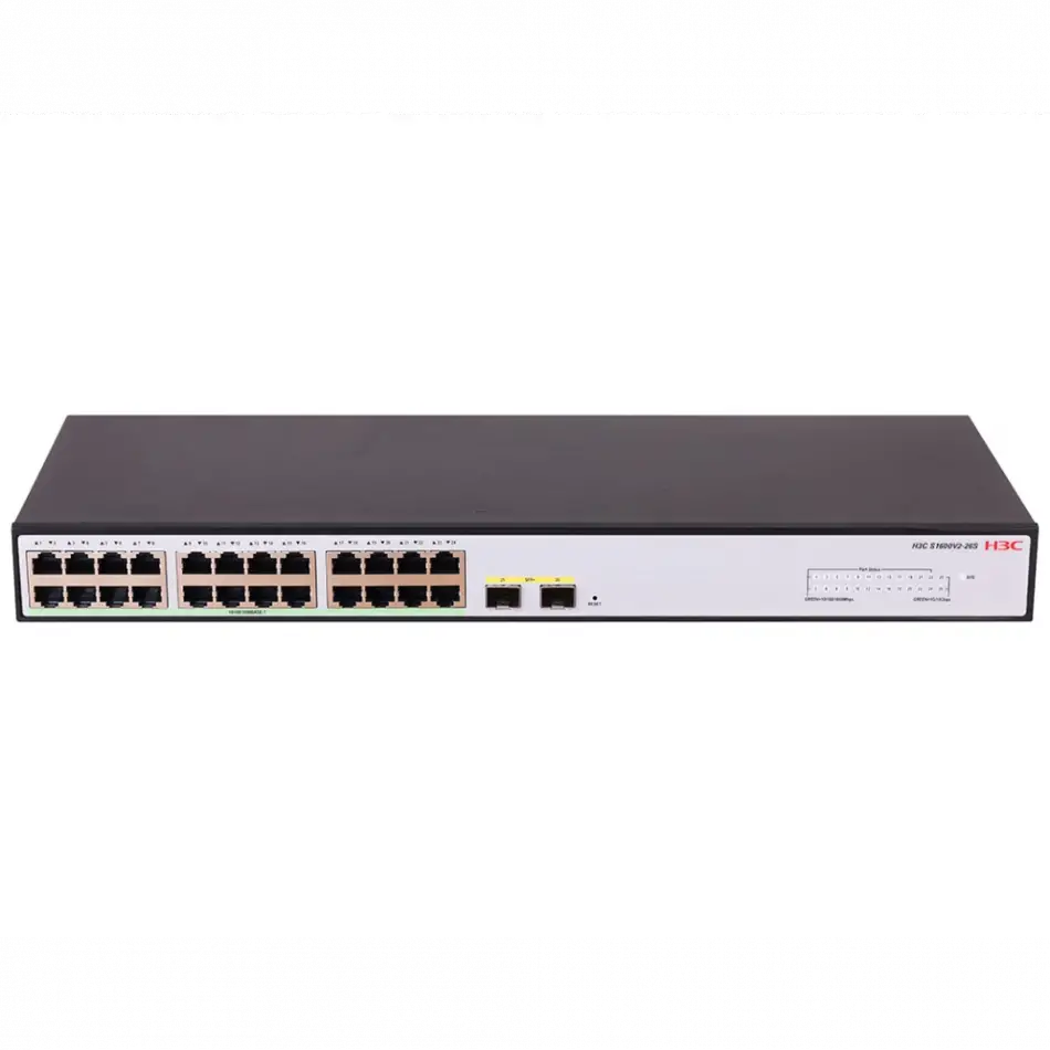 H3c S1600v2-26p-hpwr, 24 Port, Gigabit, Poe 370w, L2, 2 Port Gigabit Sfp, Web Yönetilebilir, Masaüstü Switch