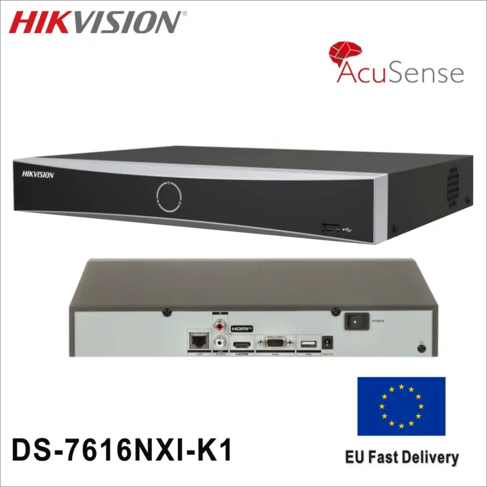 Hıkvısıon Ds-7616nxı-k1, 16kanal, 12mpix, H265+, Acusense, 1 Hdd Desteği, 2160p Kayıt, 160mbps Bant Genişliği, Metal Kasa, Nvr