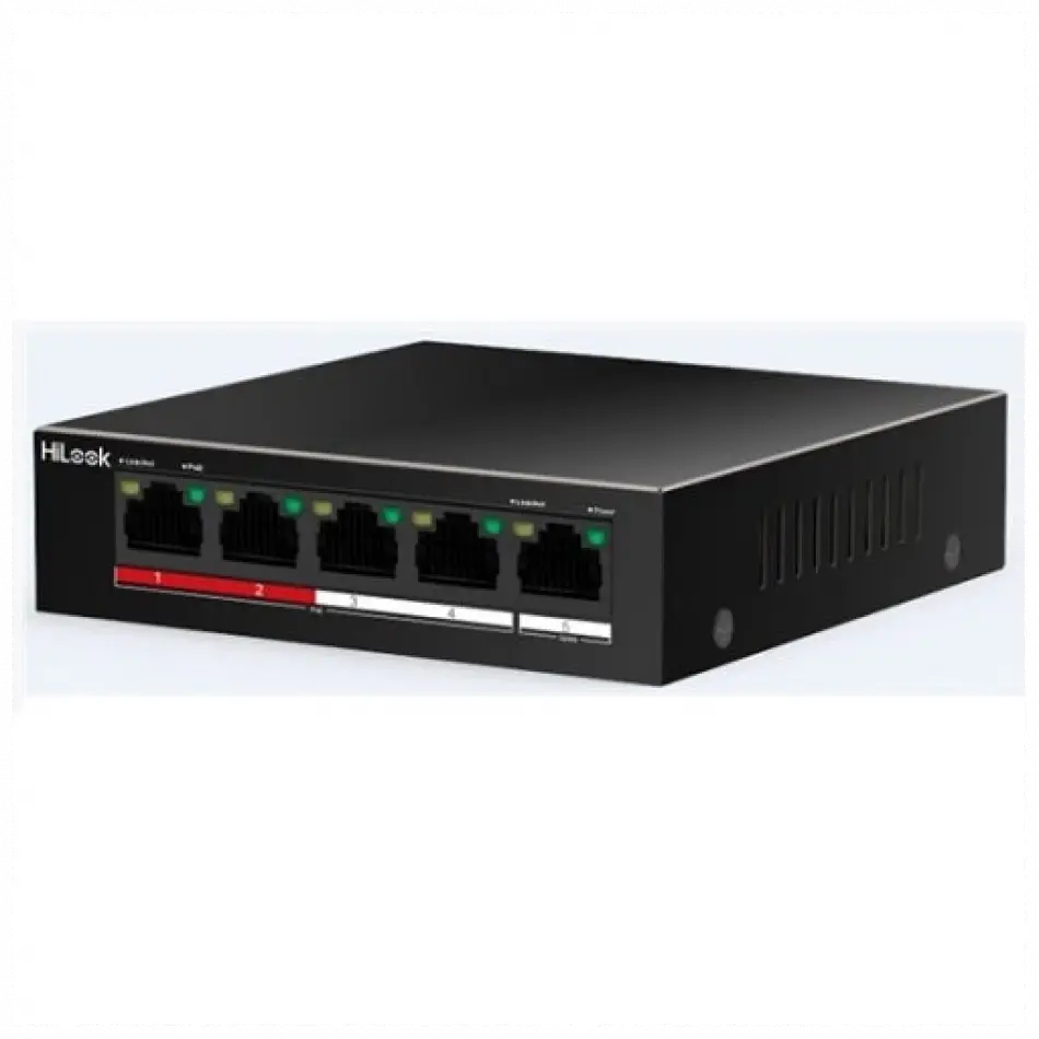 Hılook Ns-0105p-35(b), 4 Port, Megabit, Poe 35w, 1 Port Megabit Uplink, Long Range 250metre, Yönetilemez, Masaüstü Switch