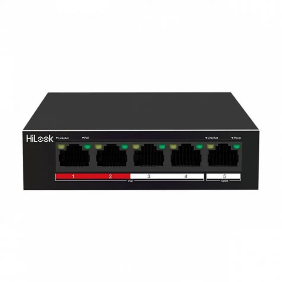 Hılook Ns-0105p-35(b), 4 Port, Megabit, Poe 35w, 1 Port Megabit Uplink, Long Range 250metre, Yönetilemez, Masaüstü Switch