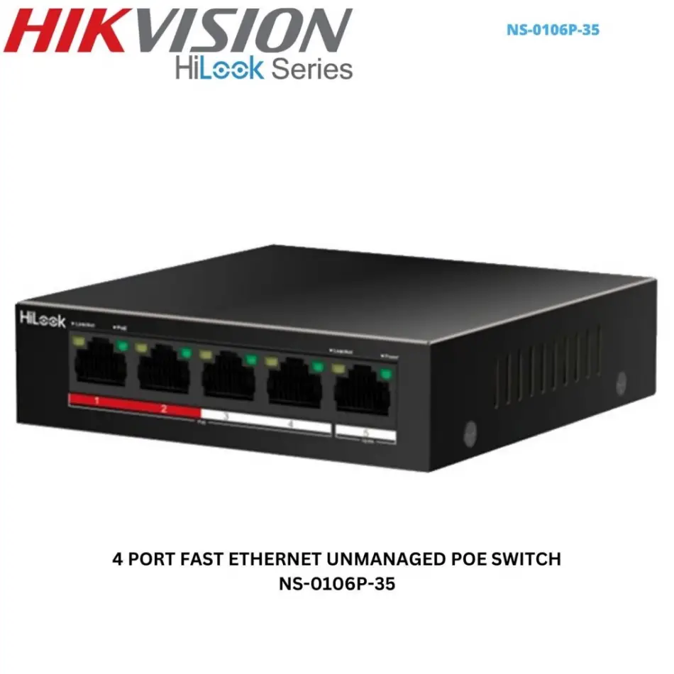 Hılook Ns-0106p-35(b), 4 Port, Megabit, Poe 60w, 2 Port Megabit Uplink, Long Range 250metre, Yönetilemez, Masaüstü Switch