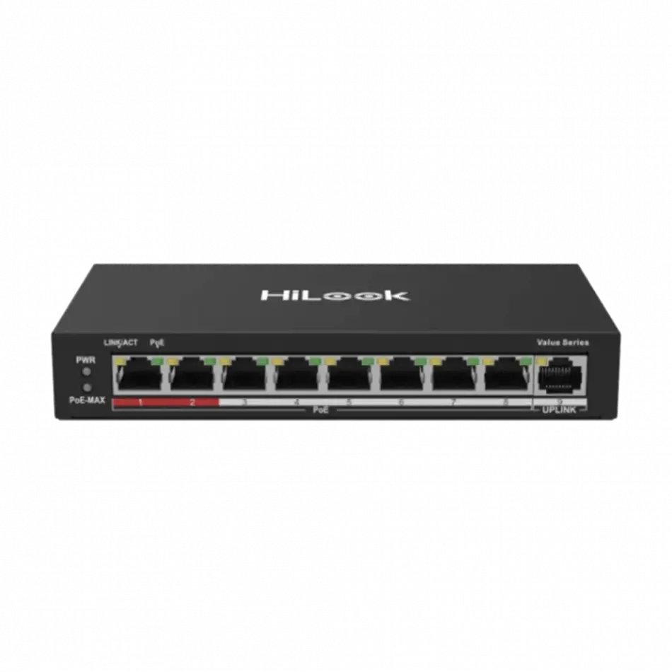 Hılook Ns-0109p-60(b), 8 Port, Megabit, Poe 60w, 1 Port Megabit Uplink, Long Range 250metre, Yönetilemez, Masaüstü Switch