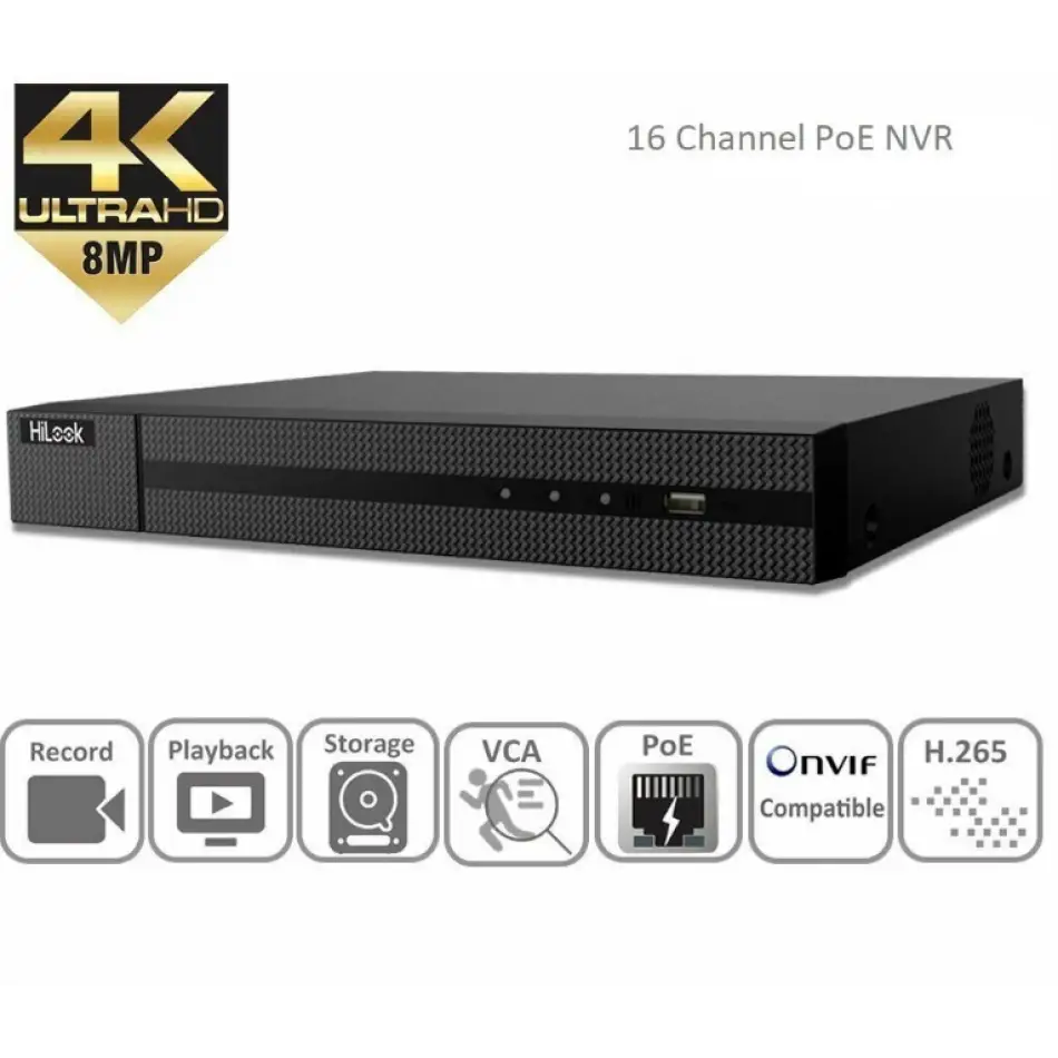 HILOOK NVR-216MH-C/16P 16 KANAL 16 PORT POE 8MP 4K 2XHDD NVR KAYIT CİHAZI