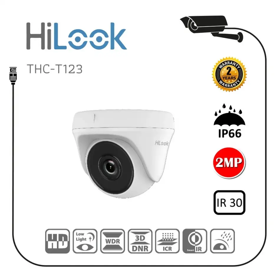 Hılook Thc-t123-m, 2mpix, 2.8mm Lens, 30mt Gece Görüşü, Ip66, Ultra Low Light, Osd Menü, Metal Kasa, Dome, Kamera