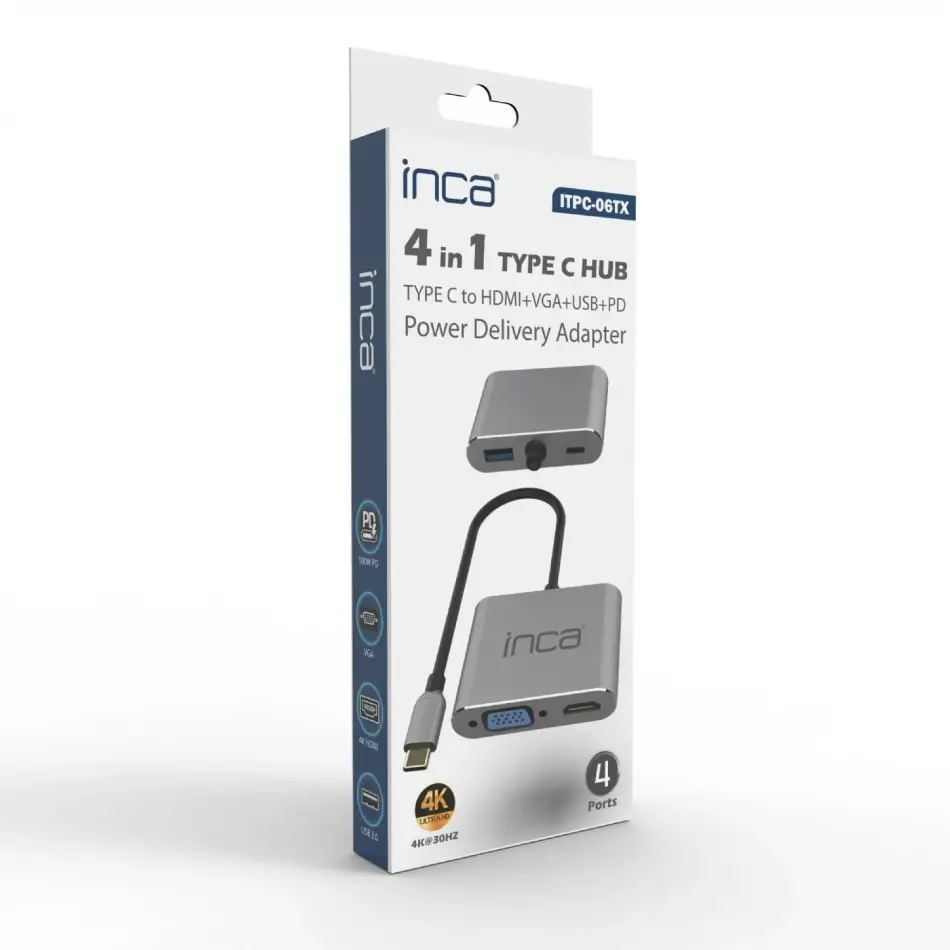Inca Itpc-06t  15cm Tip-c=>hdmı+vga+usb Hub
