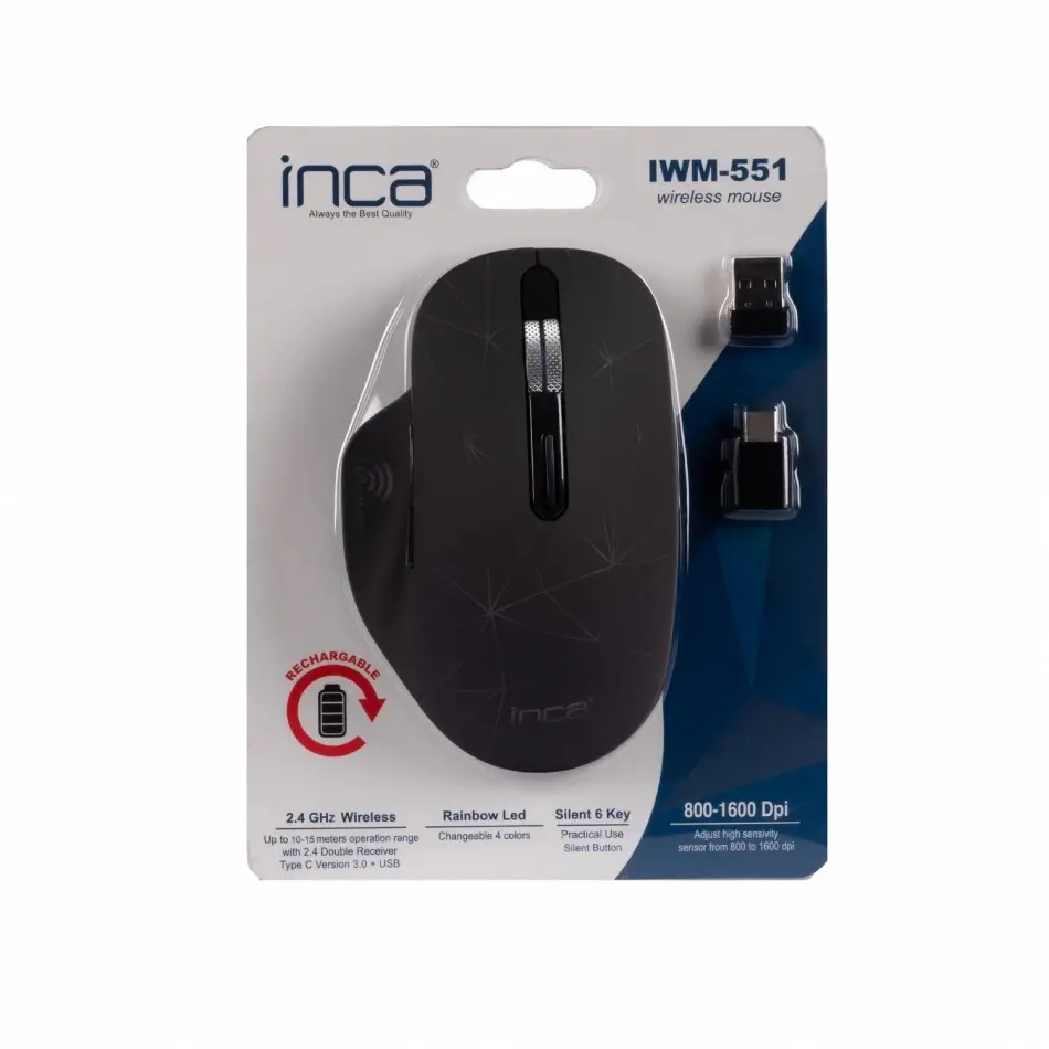 Inca Iwm-051t Kablosuz Şarjlı Sessiz Mouse,siyah