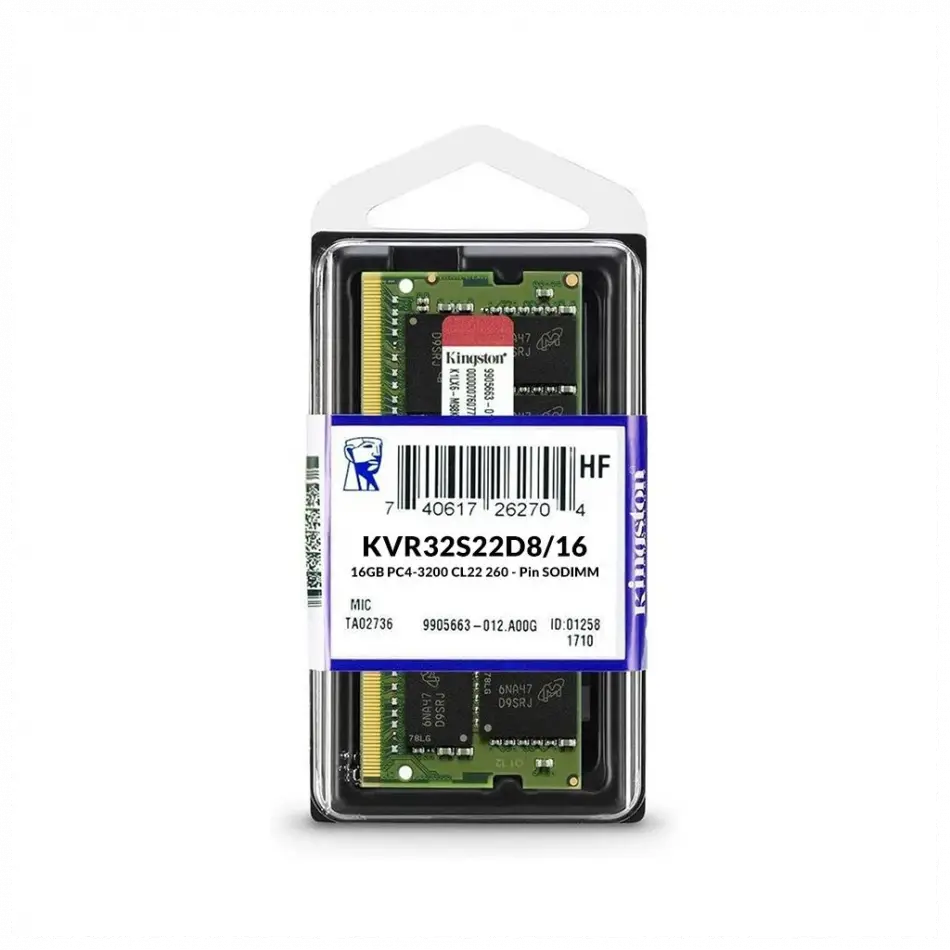 Kıngston Kvr32s22d8/16, 16gb, 3200mhz, Ddr4, Sodimm Notebook Ram, 1,2v, Cl22 (kutulu)