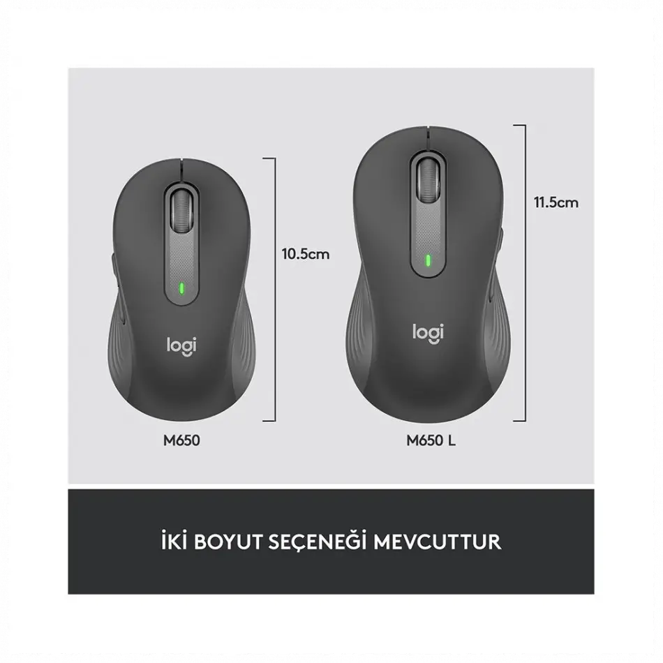 Logıtech 910-006236, M650l Signature, Siyah, Sağ El, Usb Nano 2,4g Kablosuz,4000dpi, Optik, 5 Tuşlu, 24ay Pil Ömrü, Sessiz Mouse