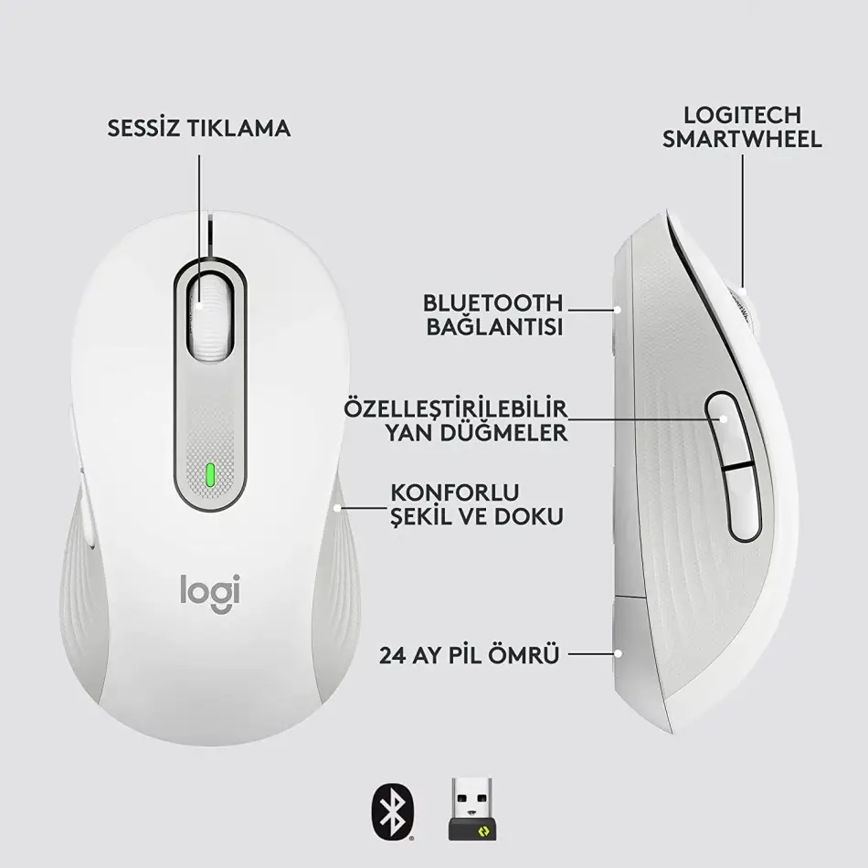 Logitech 910-006255 M650 Kablosuz Beyaz Mouse