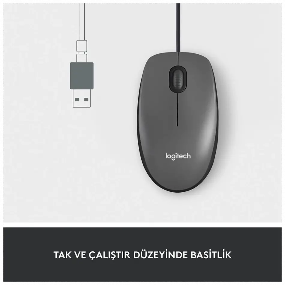 Logıtech 910-006652, M100 Siyah, Usb Kablolu, 1000dpi, Optik, 3 Tuşlu, Mouse