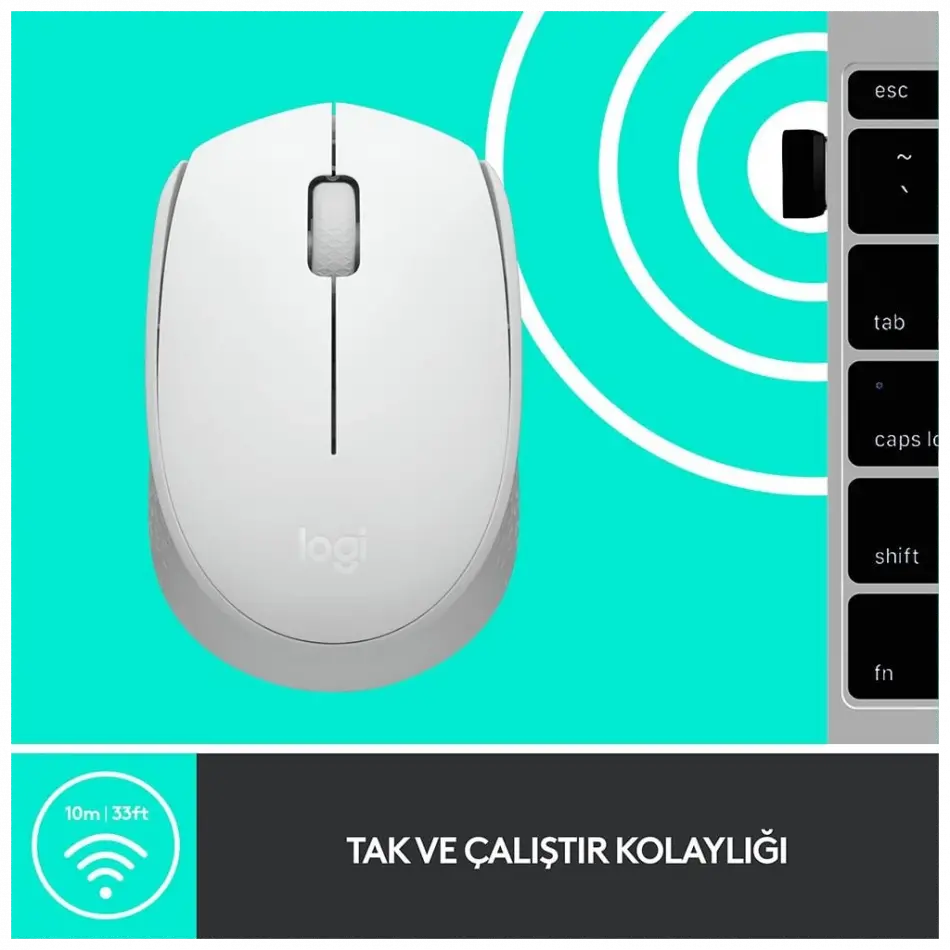 Logıtech 910-006867, M171 White, Usb Nano 2,4g Kablosuz, 1000dpi, Optik, 3 Tuşlu, 12ay Pil Ömrü, Mouse