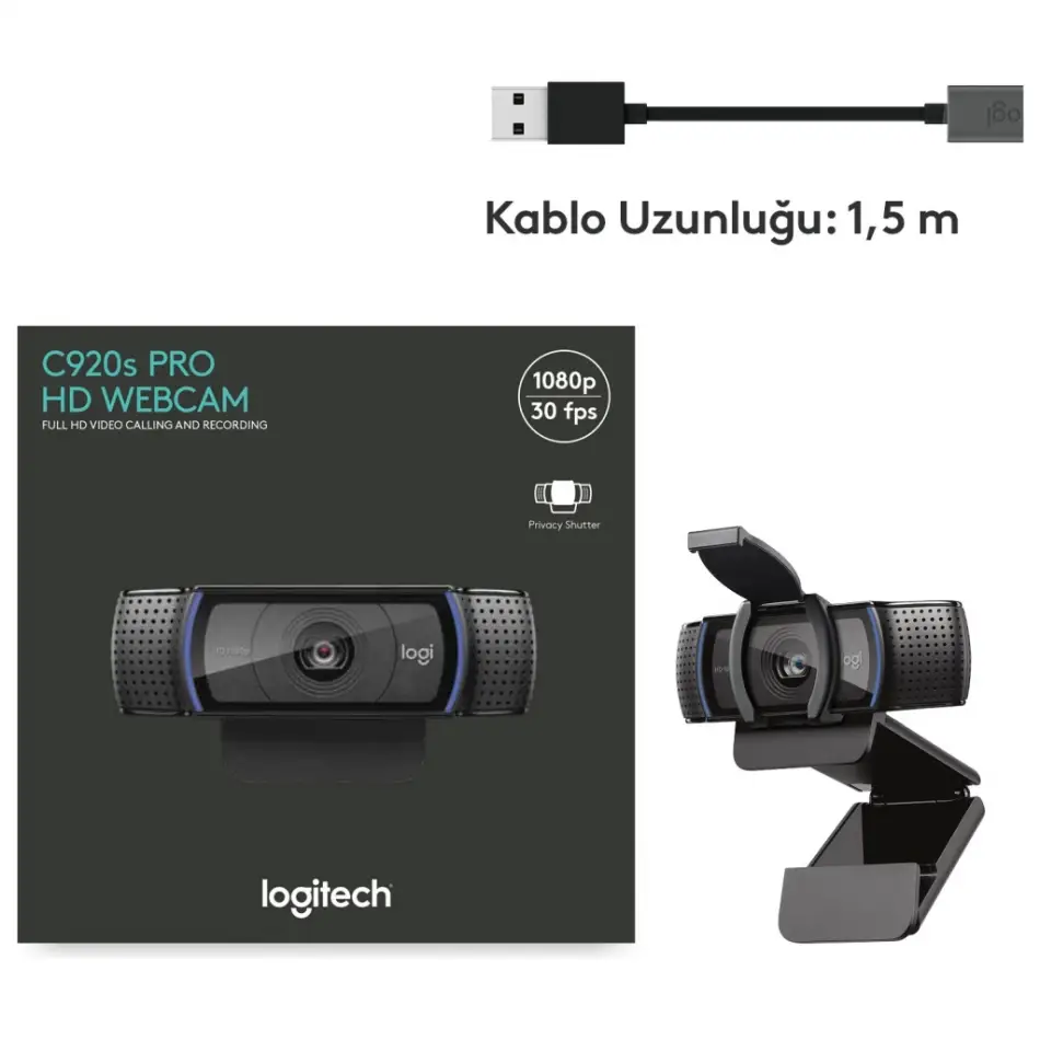 Logıtech 960-001252, C920s, Hd Pro 1080p/30 Fps, Dahili Çift Mikrofonlu, Full Hd, Webcam